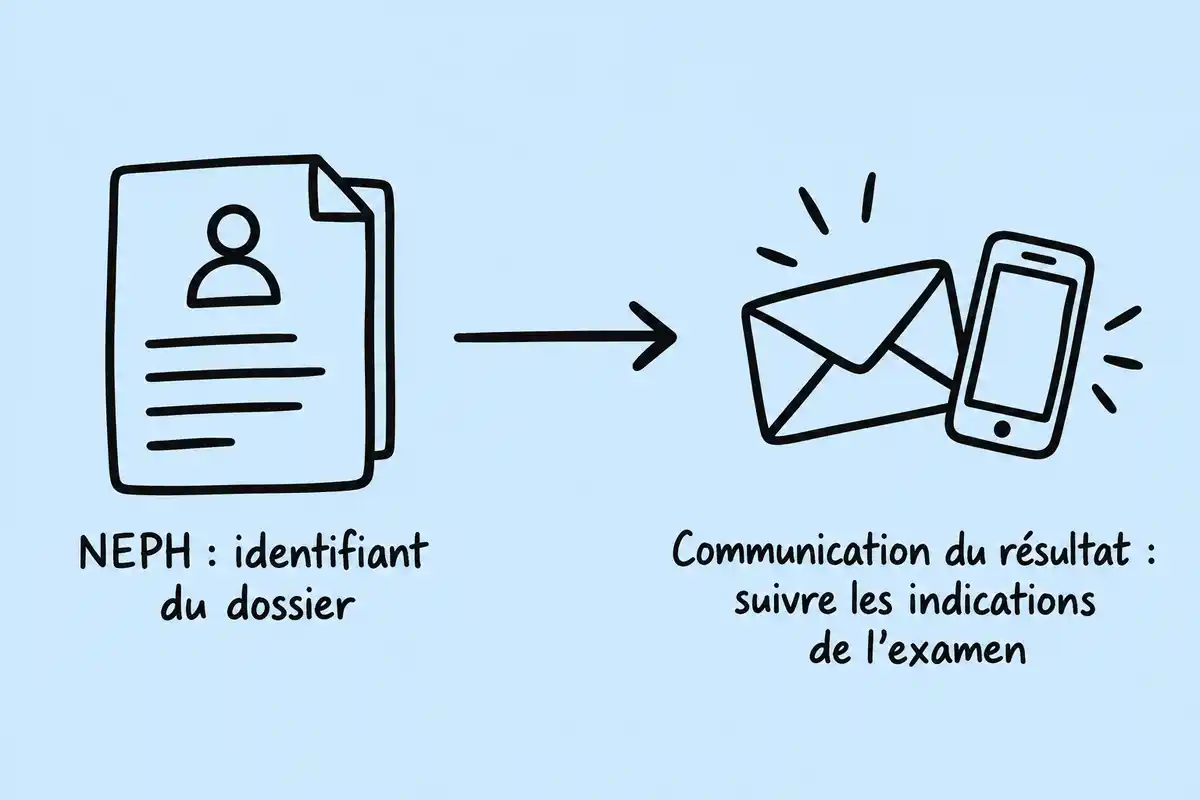 Le NEPH aide à retrouver le dossier du candidat ; le canal indiqué pour l’examen communique le résultat.