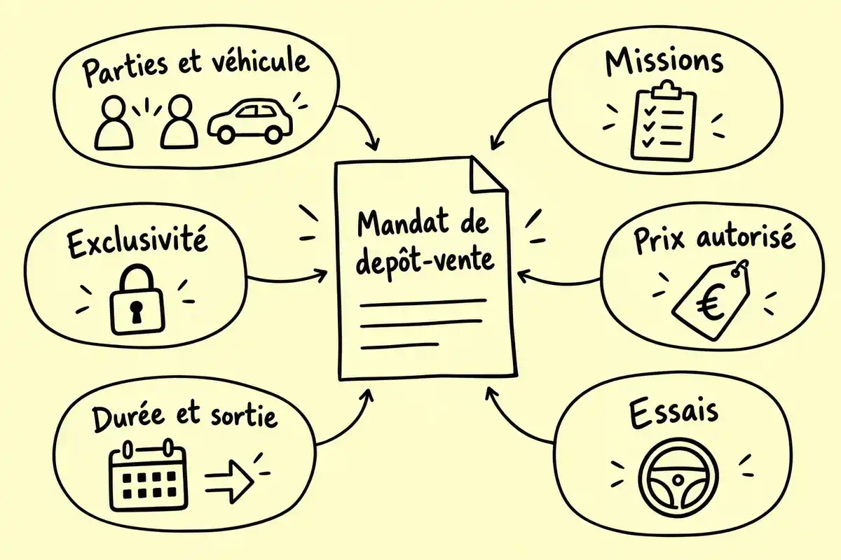 Le mandat fixe les missions confiées, l’exclusivité éventuelle, le prix autorisé, la durée et les conditions de sortie.