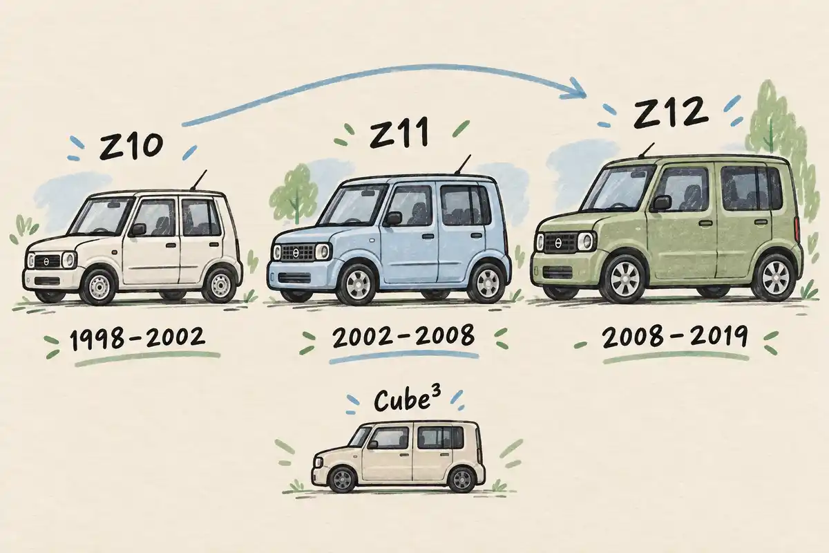 Les générations Z10, Z11 et Z12 se distinguent par leur période et leur gabarit indicatif ; Cube³ est associée à la Z11.