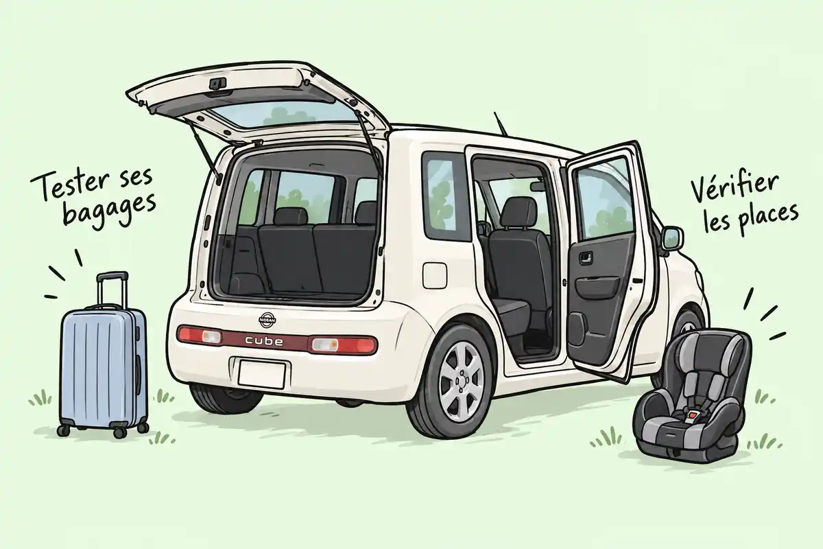 Pour évaluer l’espace familial d’une Z12, essayer ses bagages habituels et vérifier l’accès aux places avec les sièges enfants prévus.