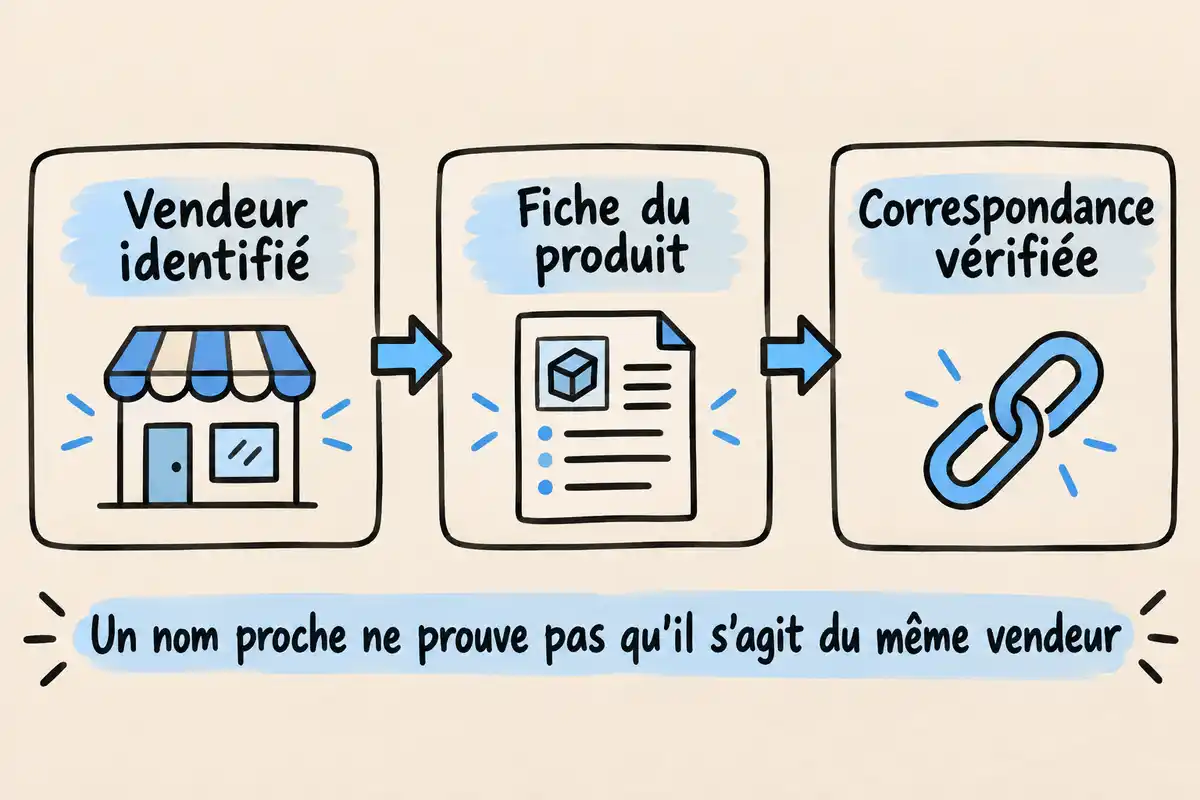 Associer le spray anti-rayures à un vendeur exige de vérifier séparément l’identité du vendeur, la fiche produit et leur correspondance.