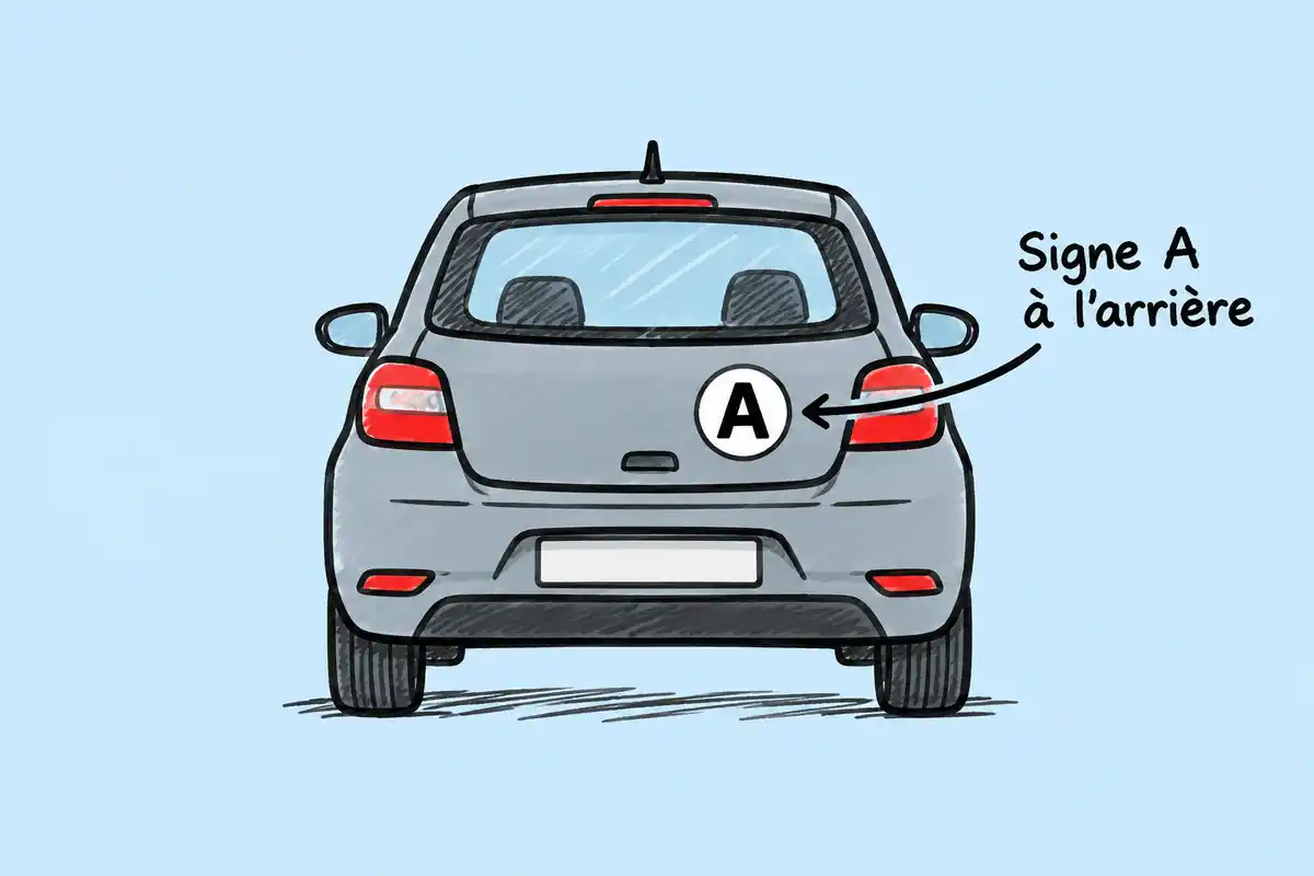 Le signe A se place à l’arrière du véhicule, où il reste visible des autres usagers pendant la période probatoire.